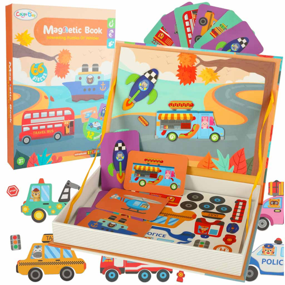 Książeczka magnetyczna puzzle środki transportu 66 elementów
