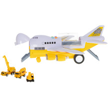 Samolot transporter + 6 aut budowlanych z LED, 39cm