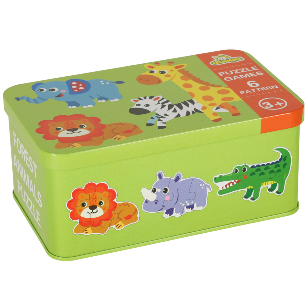 Puzzle safari dla dzieci 25 puzzli 6 obrazków w puszce