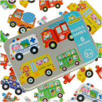 Puzzle pojazdy dla dzieci 30 elementów 6 obrazków w puszce