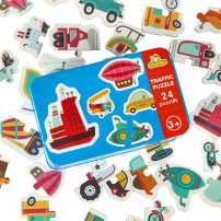 Puzzle dla dzieci pojazdy 48 elementów w puszce, 24 obrazki