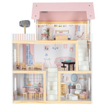 Drewniany domek dla lalek z mebelkami i LED 78 cm, różowy
