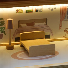 Drewniany domek dla lalek z mebelkami i LED 78 cm, różowy