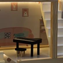 Drewniany domek dla lalek z mebelkami i LED 78 cm, różowy