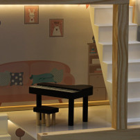 Drewniany domek dla lalek z mebelkami i LED 78 cm, różowy