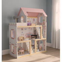 Drewniany domek dla lalek z mebelkami i LED 78 cm, różowy