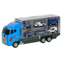 Transporter TIR wyrzutnia + 6 metalowych aut policja