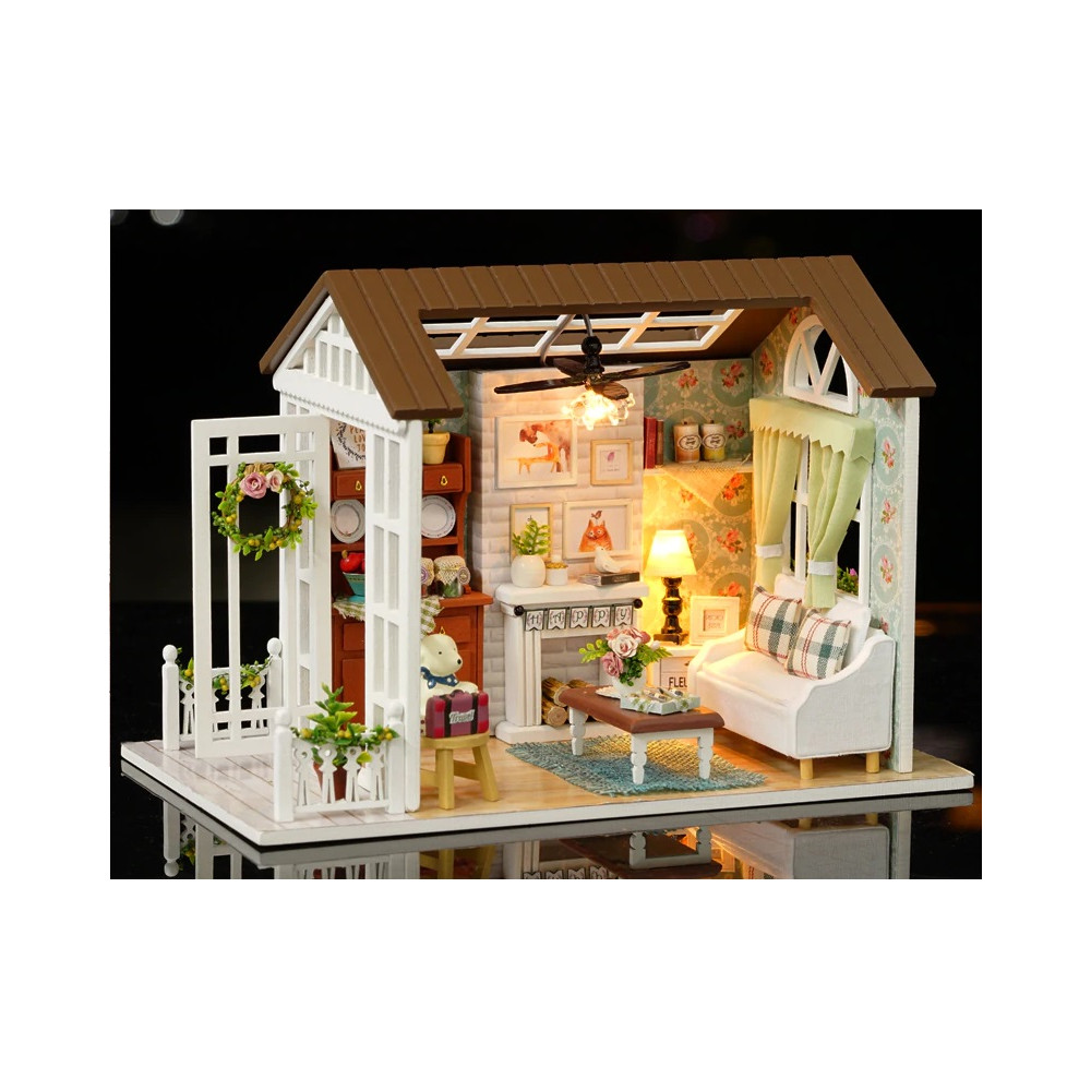 Drewniany domek dla lalek salon LED do złożenia 20,6 cm