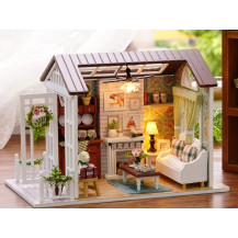 Drewniany domek dla lalek salon LED do złożenia 20,6 cm