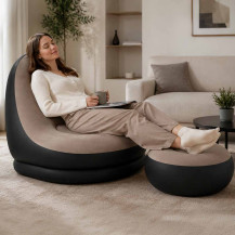 Fotel dmuchany z podnóżkiem 2w1 - sofa, pufa i pompka w zestawie