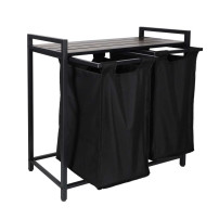 Kosz na pranie 2 komory z półką loft 80l - KX3097