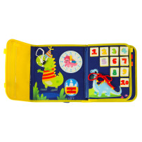 Tablica manipulacyjna sensoryczna montessori walizka dinozaury niebieska