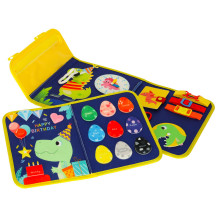 Tablica manipulacyjna sensoryczna montessori walizka dinozaury niebieska