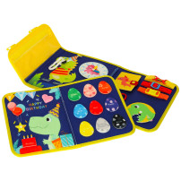 Tablica manipulacyjna sensoryczna montessori walizka dinozaury niebieska