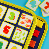 Tablica manipulacyjna sensoryczna montessori walizka dinozaury niebieska
