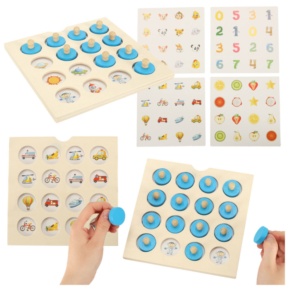 Gra memory montessori drewniana z puzzlami i 4 kartami