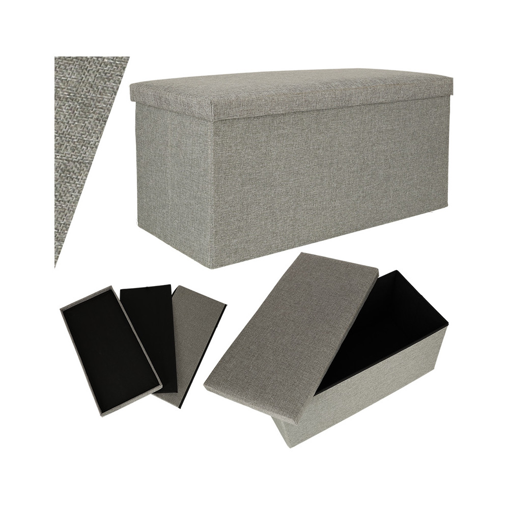 Pufa składana ze schowkiem szara 76x38x38 cm, do 100 kg