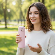 Kubek termiczny LED z ustnikiem 350ml róż - termos stal nierdzewna