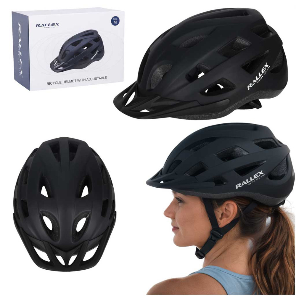 Kask rowerowy na rower RALLEX damski męski regulowany czarny M 54-58cm