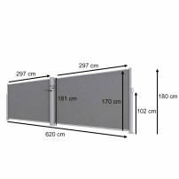 Markiza narożna boczna tarasowa luaro zwijana 180x620 cm szara