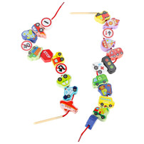 Klocki drewniane do nawlekania pojazdy i znaki drogowe 23 szt.