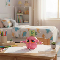 Robot rysujący edukacyjny z fiszkami i mazakami, różowy