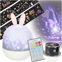 Lampka nocna projektor gwiazd LED USB królik z pilotem, 6 motywów